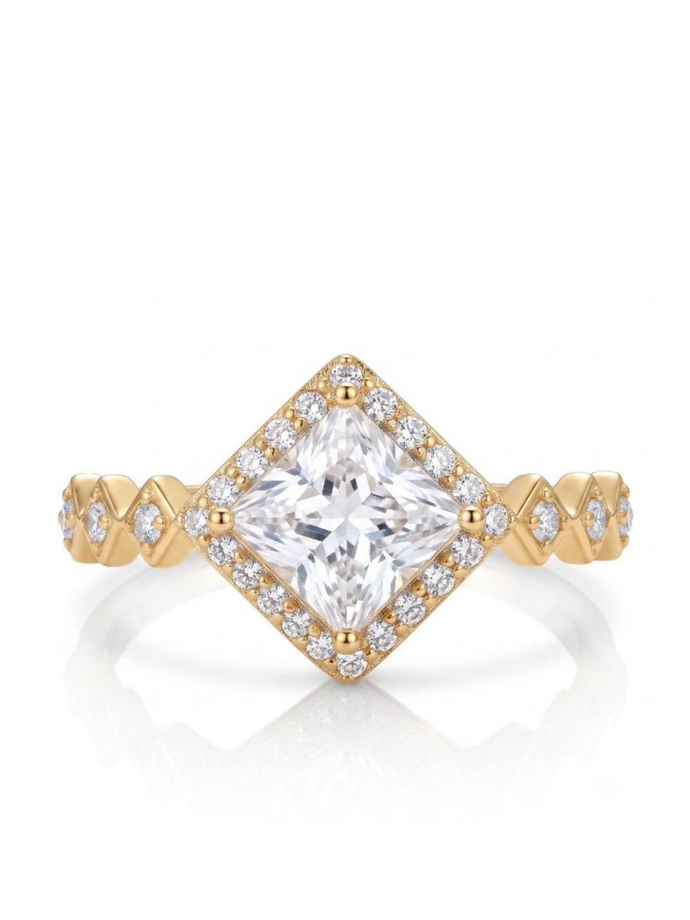 Square cut Gold ring, 925 Sterling Silver with 10k gold finish